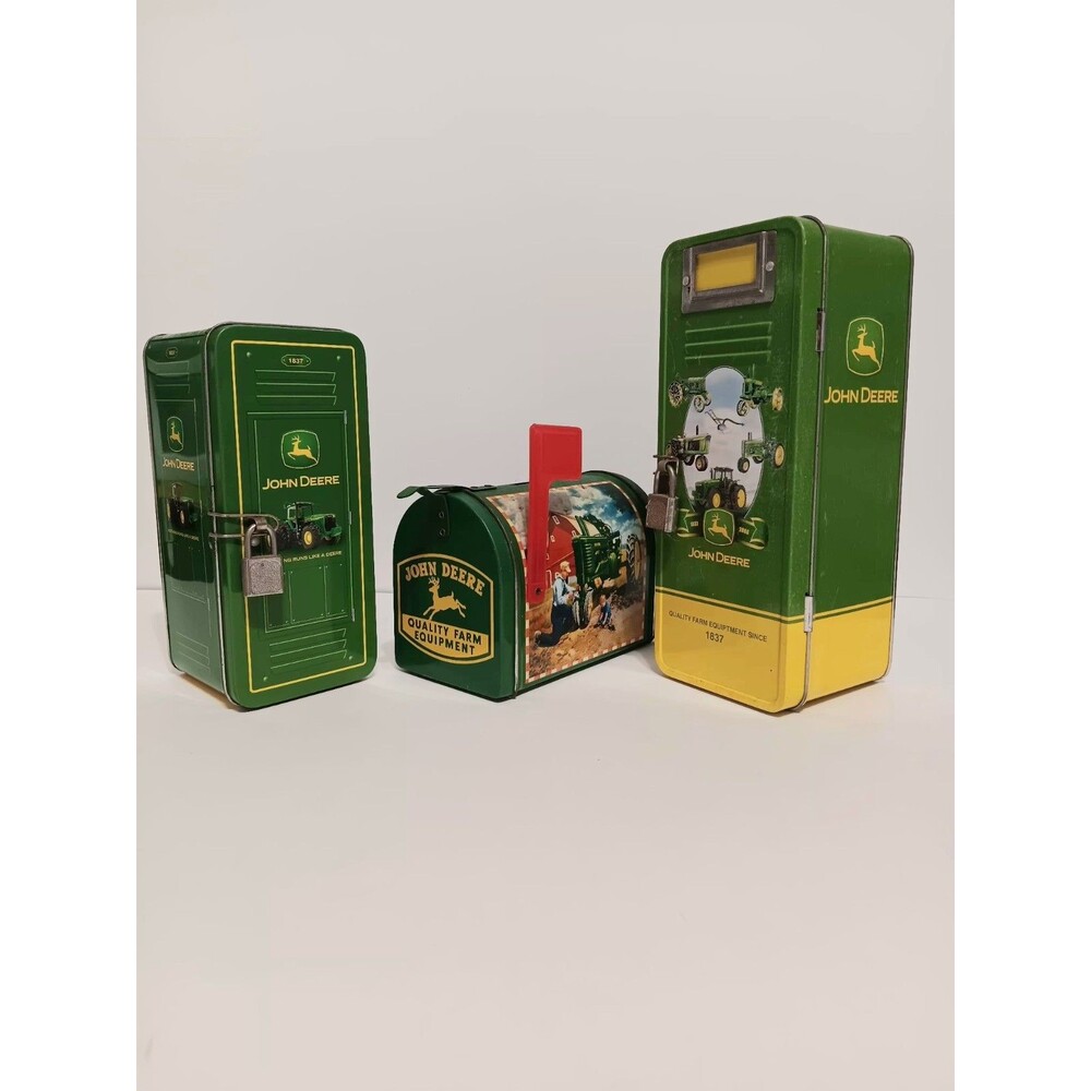 John Deere Metal Tin Lot of 3 Country Farmhouse Home Decor